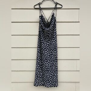 Aakaa Draped Neck Cross Strap Leaf Patterned Sun Dress